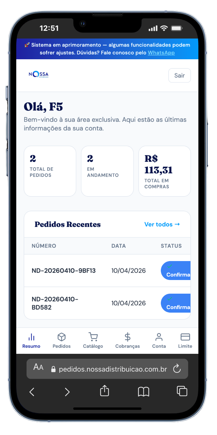Dashboard área do cliente