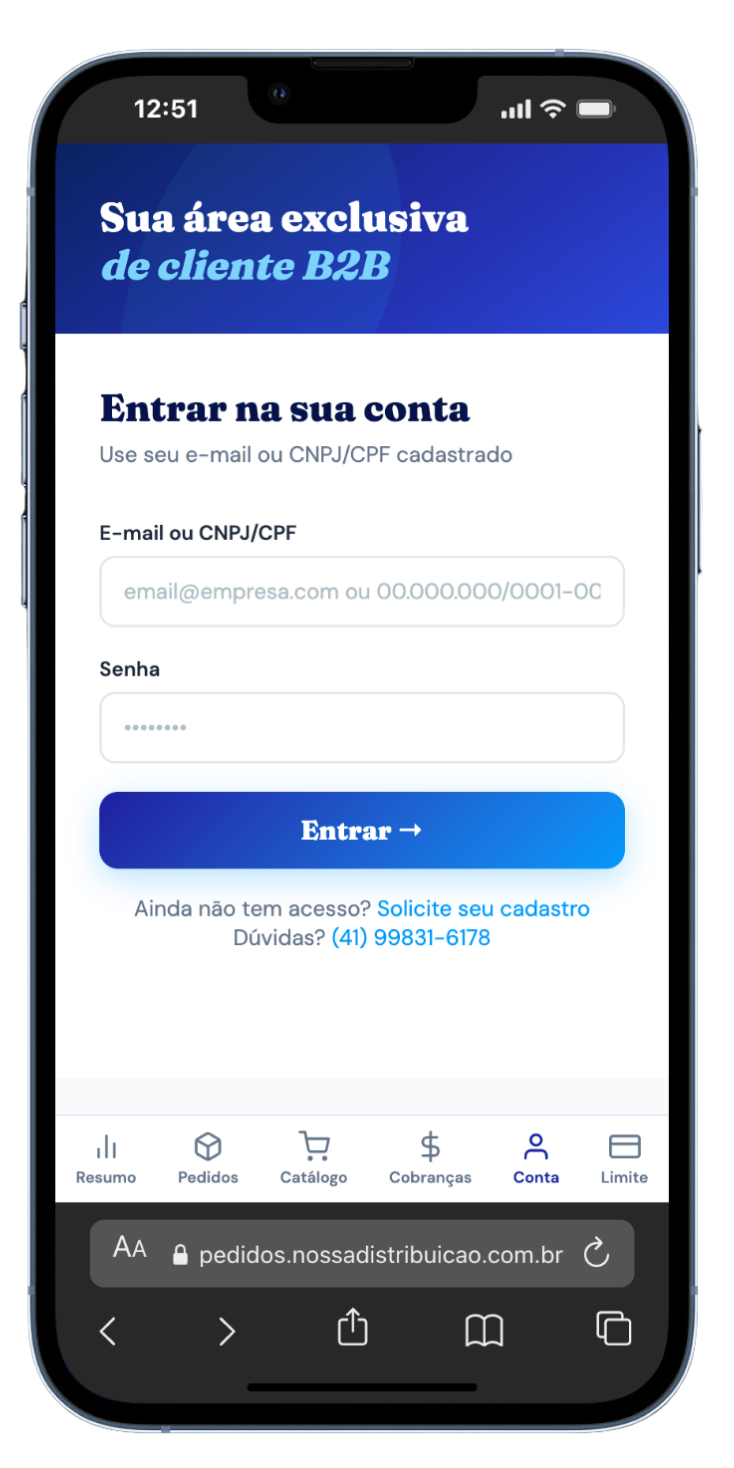Tela de login NS Distribuição